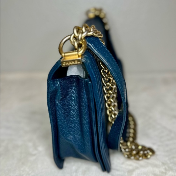 Authentic Chanel Blue Leather Medium LeBoy Bag Classic Flap - Picture 13 of 15